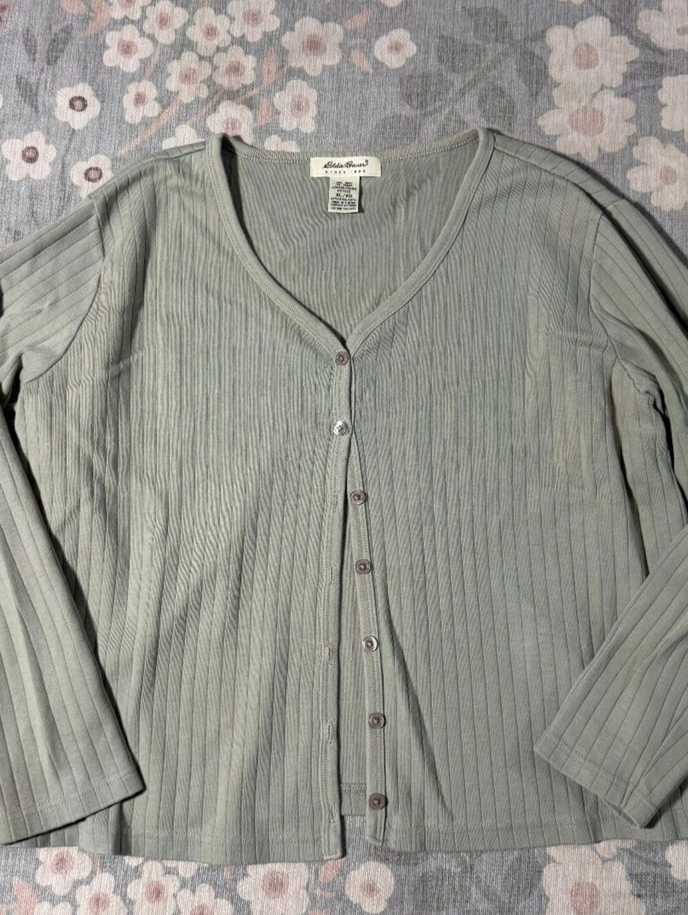 Eddie Bauer Light Sage Green Cotton Ribbed Cardigan Size XL
